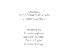 ARISTOTLE   CRITIC OF THE CLASSIC  AGE