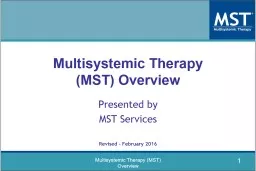 Multisystemic Therapy  (MST) Overview