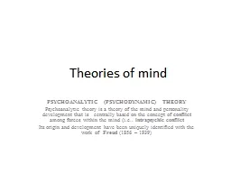 Theories of mind PSYCHOANALYTIC (PSYCHODYNAMIC)