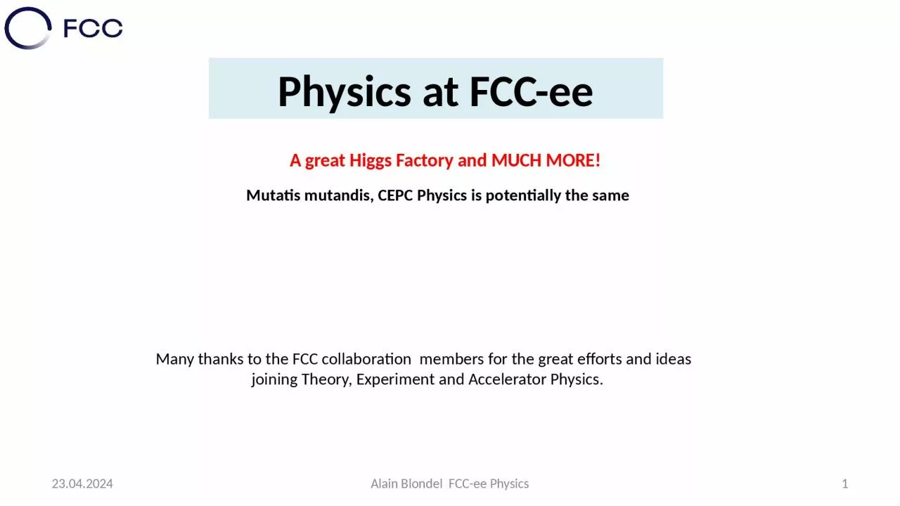 PPT-19.01.2022 Alain Blondel FCC-ee Physics