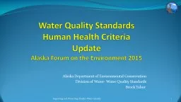 Water Quality Standards Human Health Criteria