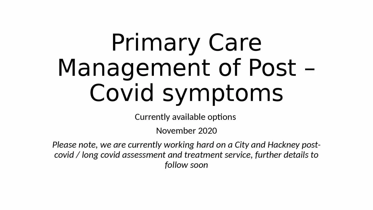 PPT-Primary Care Management of Post –