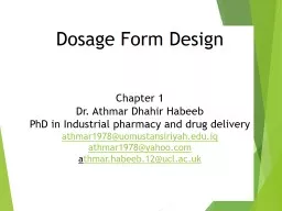 Dosage Form Design Chapter 1