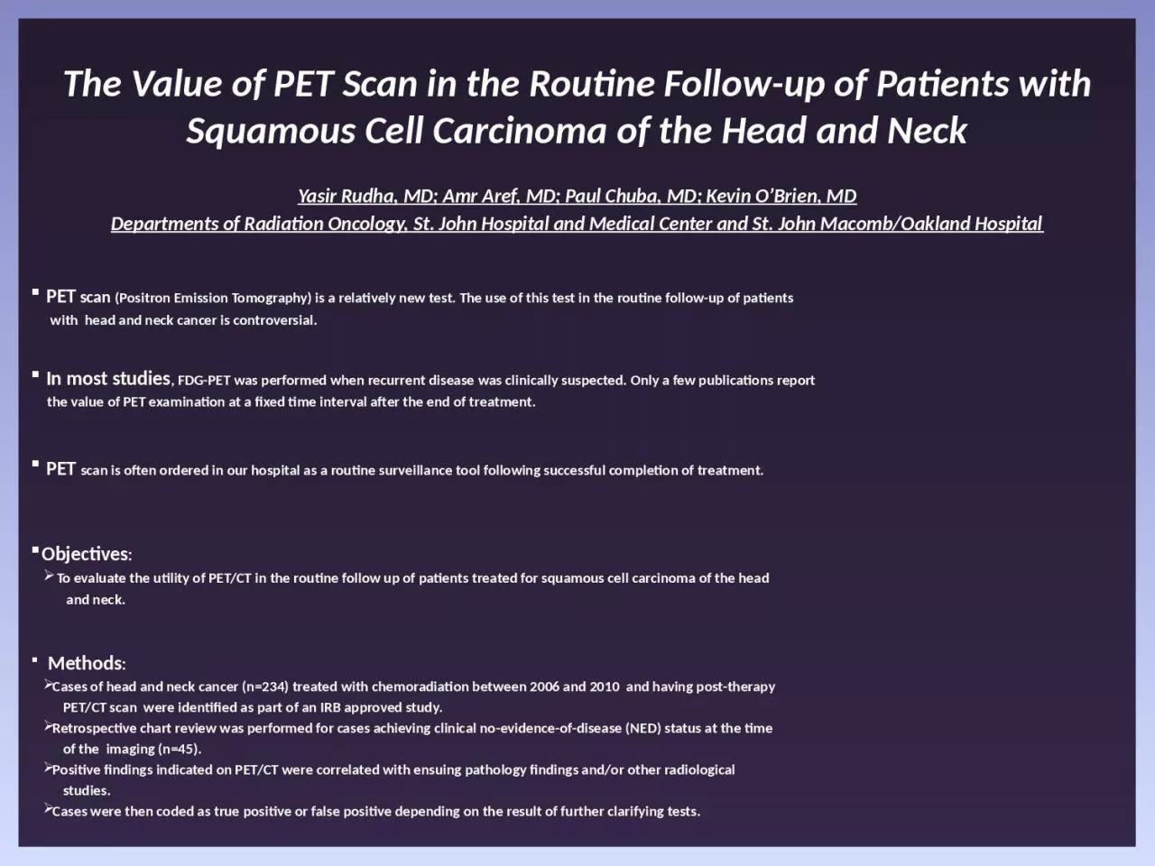The Value of PET Scan in the Routine Follow-up of Patients with