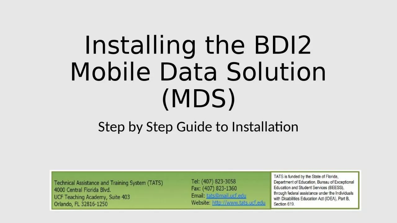 PPT-Installing the BDI2 Mobile Data Solution (MDS)