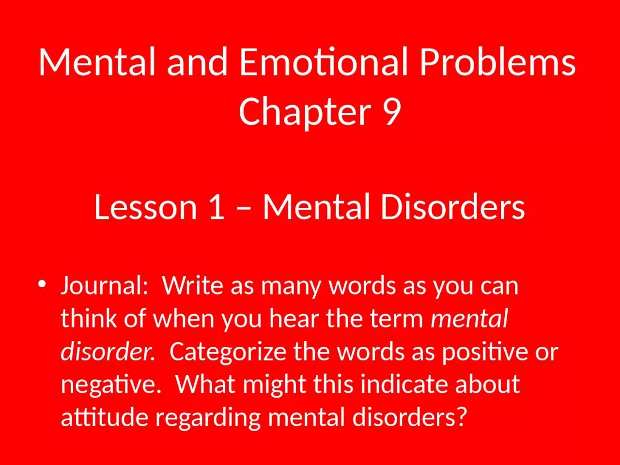 PPT-Lesson 1 – Mental Disorders