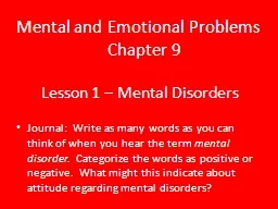 Lesson 1 – Mental Disorders