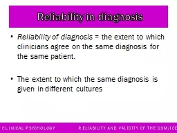 Reliability in diagnosis