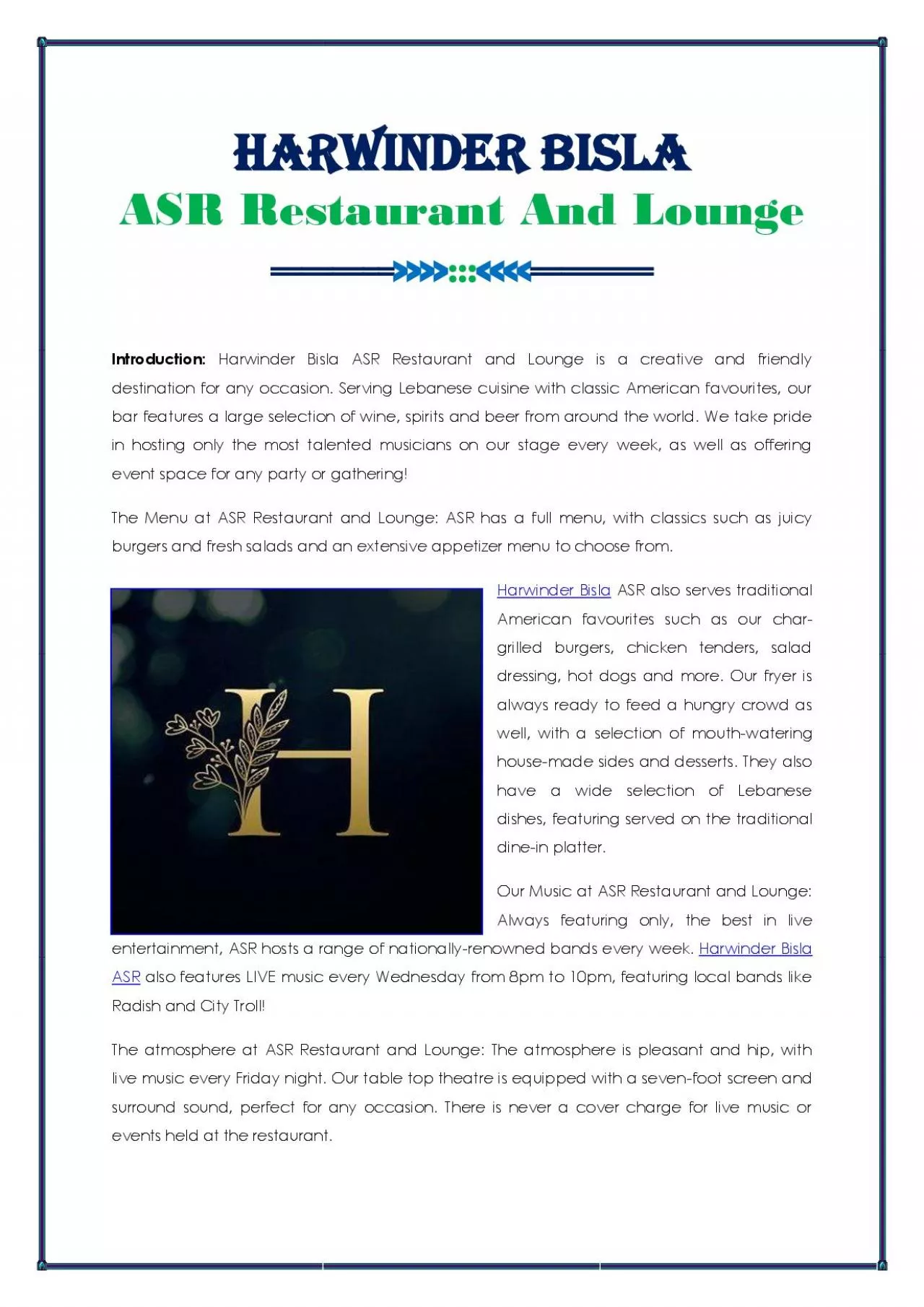 Harwinder Bisla ASR Restaurant And Lounge