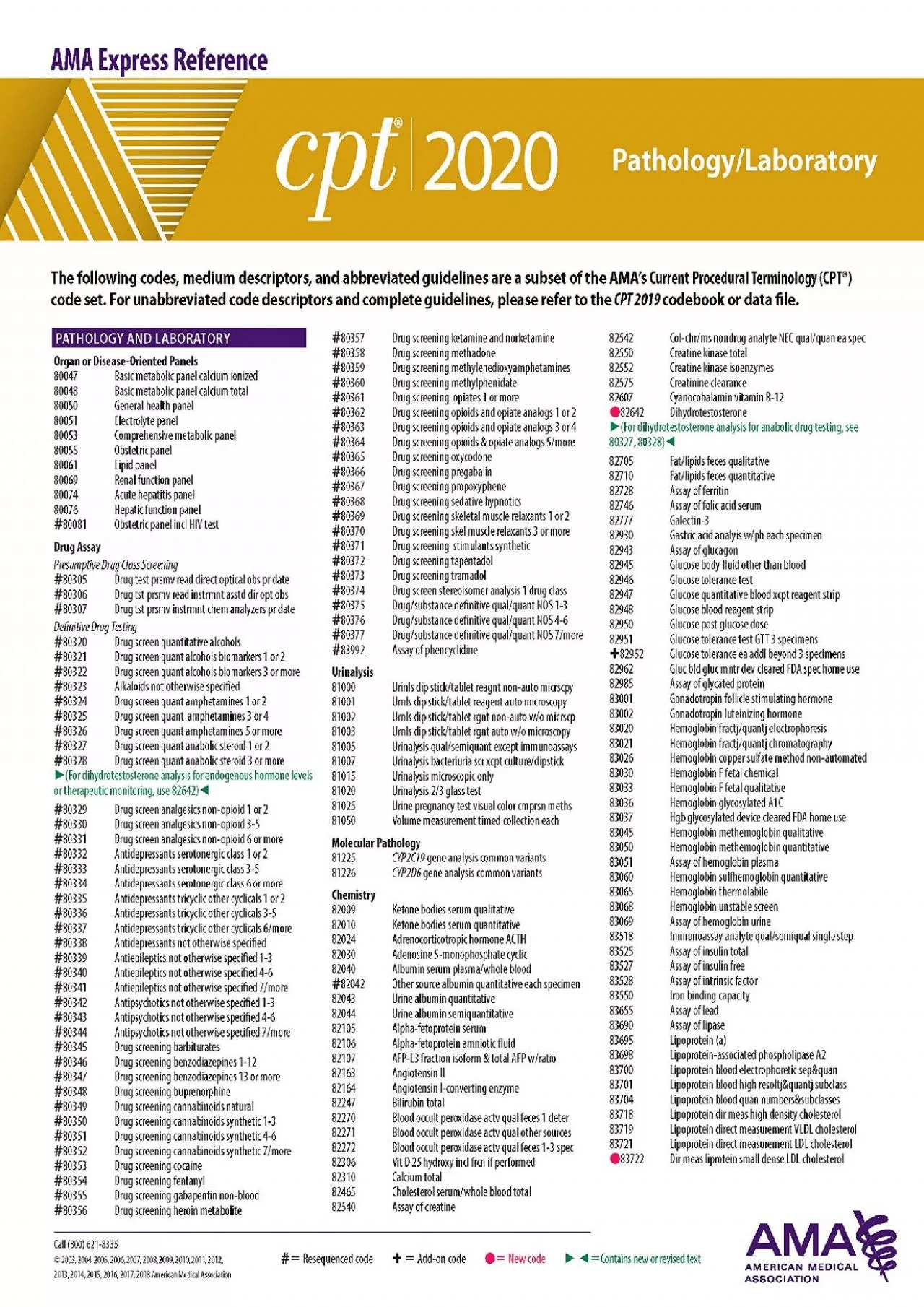 (DOWNLOAD)-CPT 2020 Express Reference Coding Card: Pathology/Laboratory