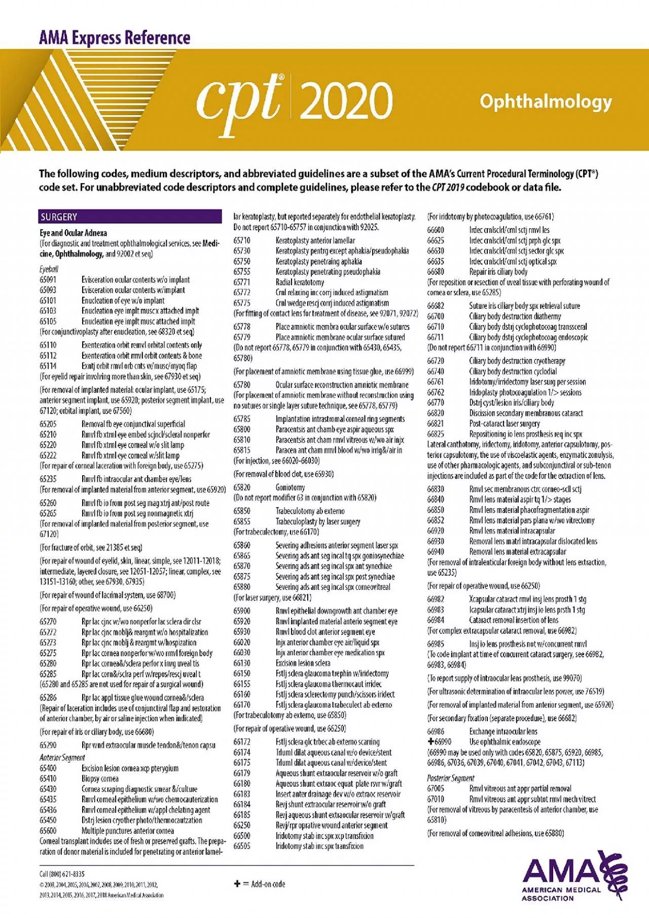 (READ)-CPT 2020 Express Reference Coding Card: Ophthalmology