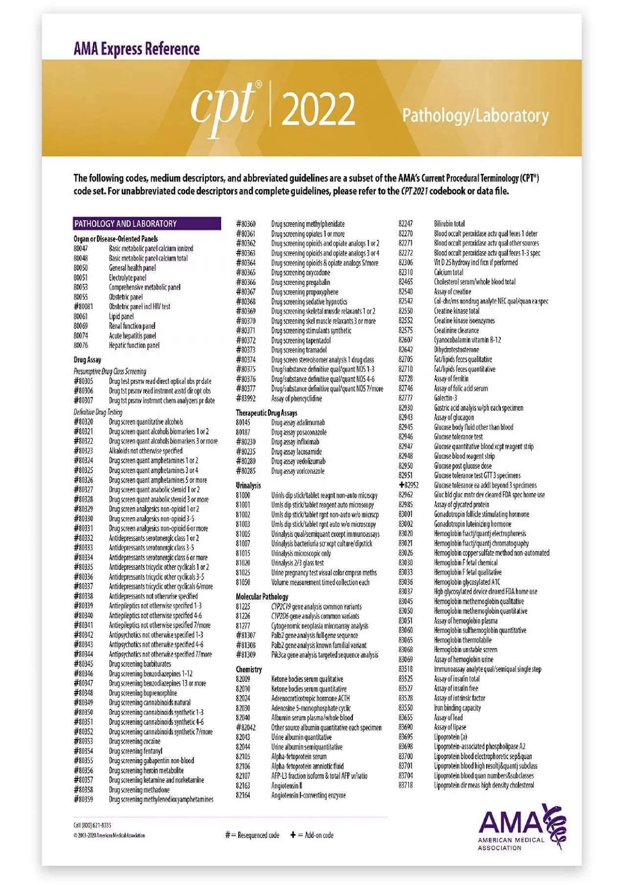 (READ)-CPT Express Reference Coding Card 2022: Pathology/Laboratory