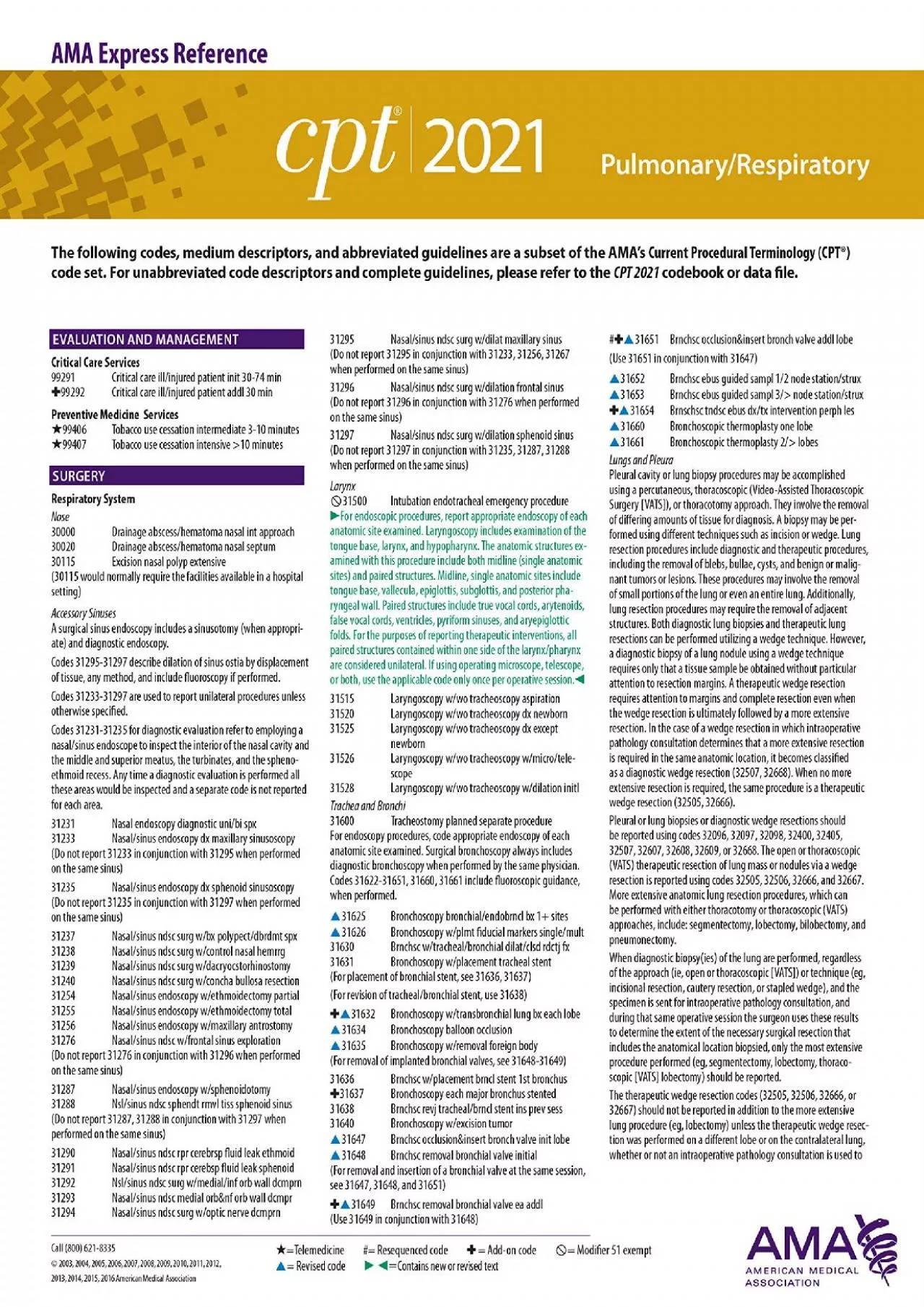 PDF-(BOOS)-Pulmonary/Respiratory (CPT 2021 Express Reference Coding Card)