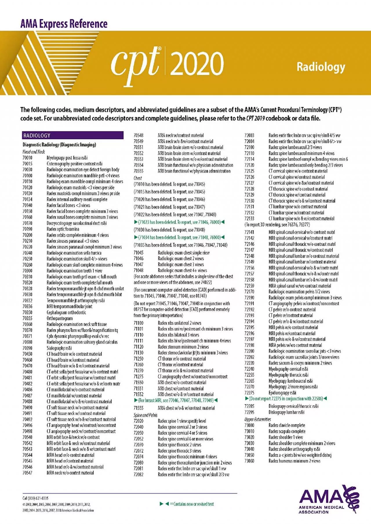 (DOWNLOAD)-CPT 2020 Express Reference Coding Card: Radiology