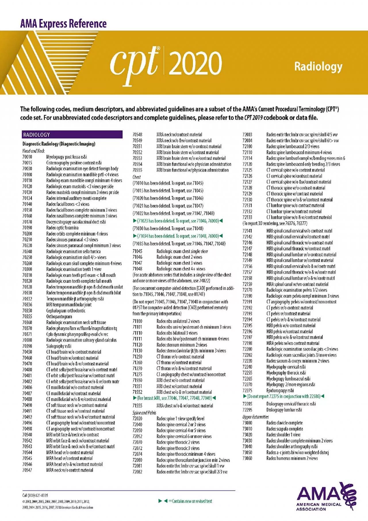 PDF-(DOWNLOAD)-CPT 2020 Express Reference Coding Card: Radiology