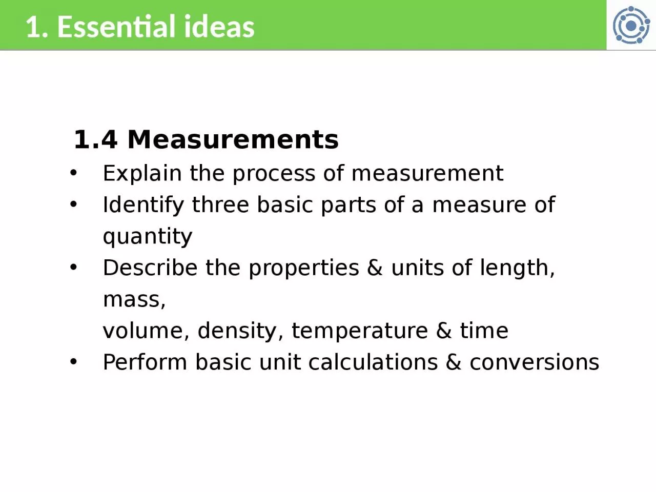 PPT-1. Essential ideas 1.4 Measurements