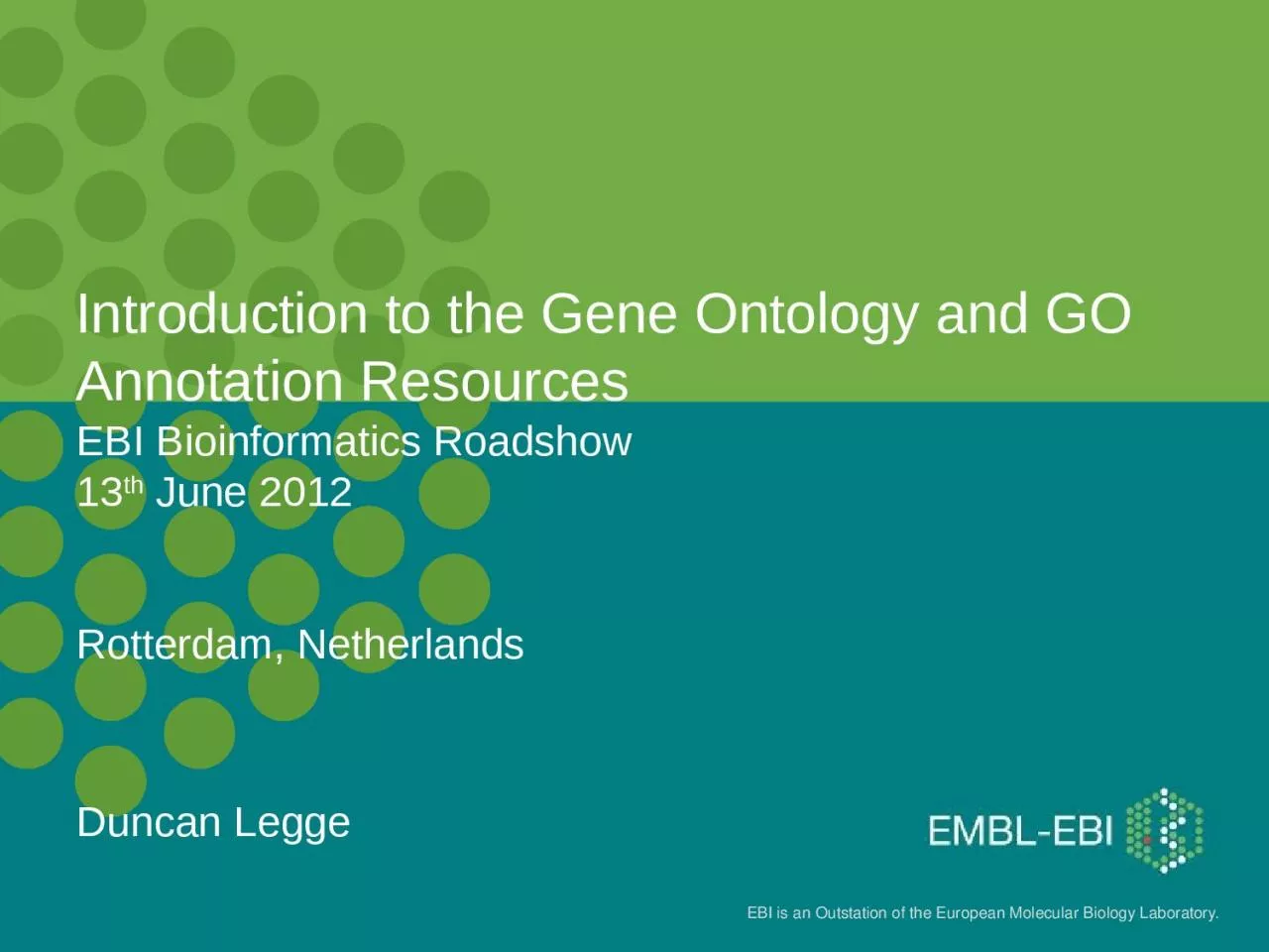 EBI Bioinformatics  Roadshow