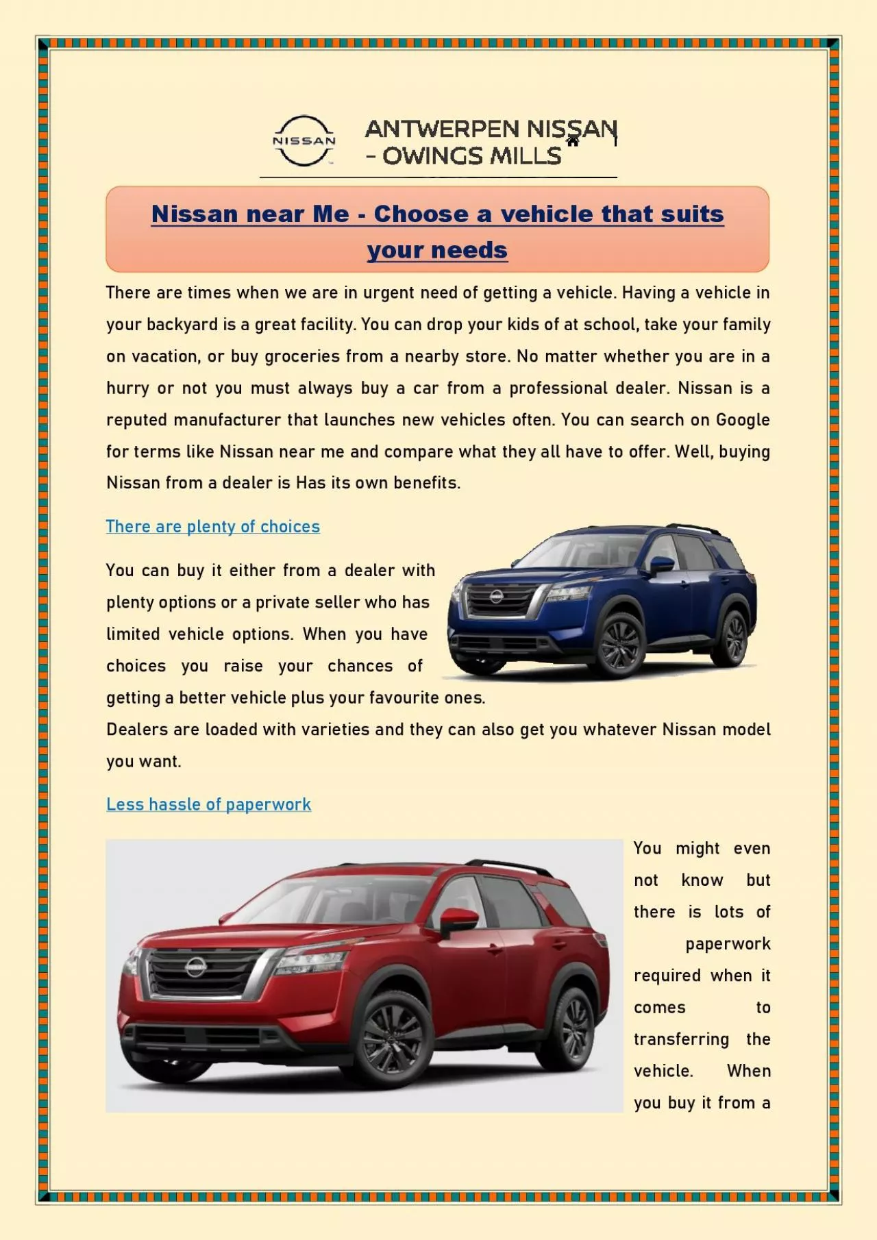 Nissan near Me - Choose a vehicle that suits your needs