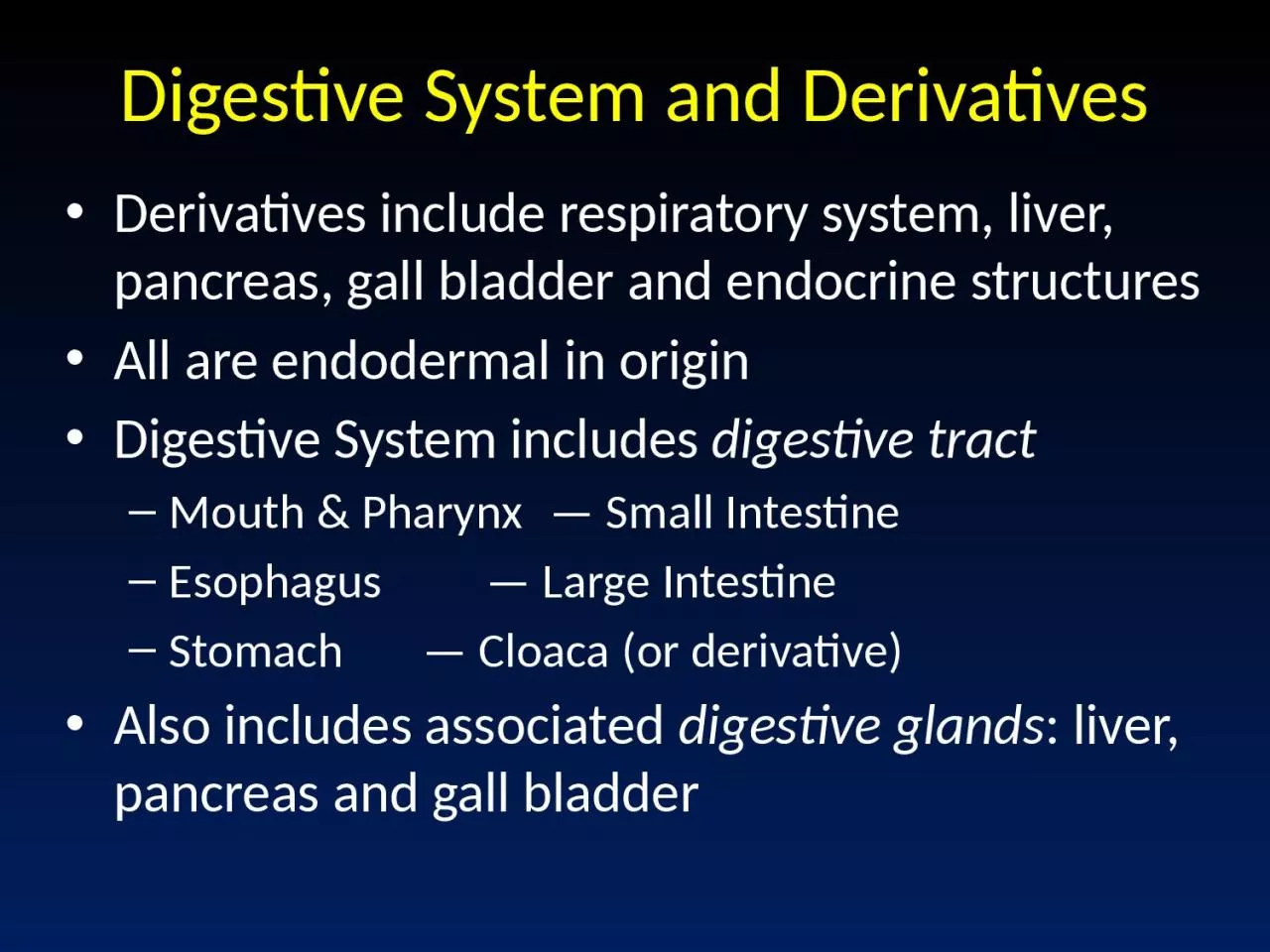 Digestive System and Derivatives