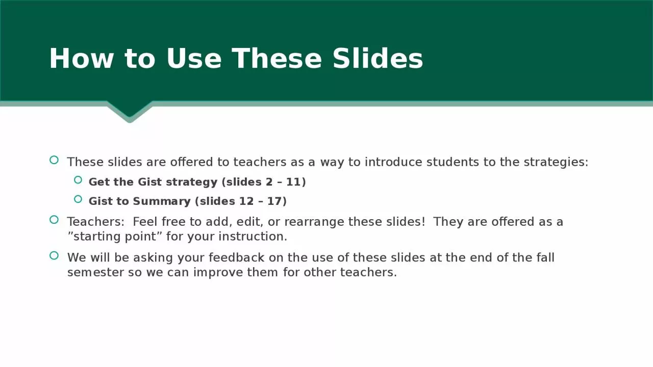 PPT-How to Use These Slides These slides are offered to teachers as a way to introduce students