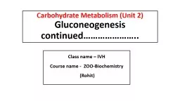 Carbohydrate Metabolism (Unit 2)