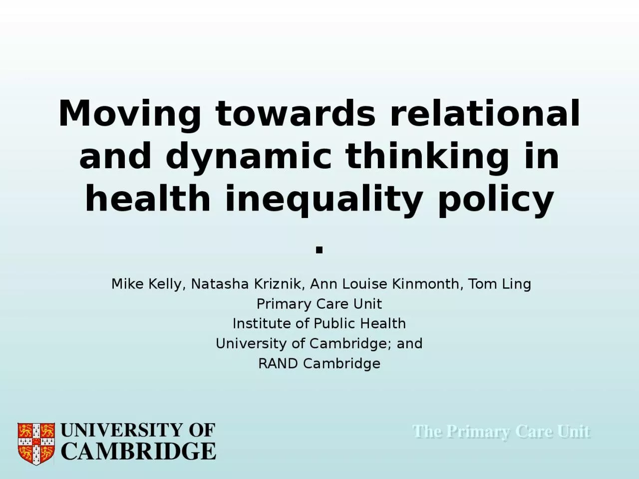 Moving towards relational and dynamic thinking in health inequality policy