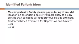 Identified Patient: Mom Most importantly: Safety planning/monitoring of suicidal ideation on an ong