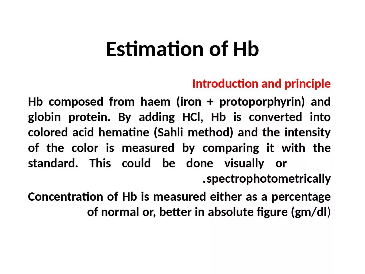 PPT-Estimation of Hb Introduction and principle