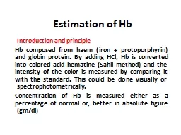 Estimation of  Hb Introduction and principle