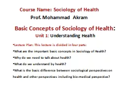 Basic Concepts of Sociology of Health