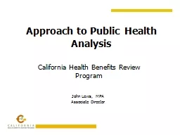 Approach to Public Health Analysis