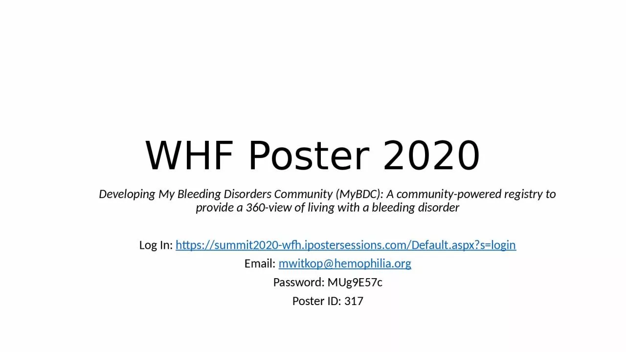 WHF Poster 2020 Developing My Bleeding Disorders Community (