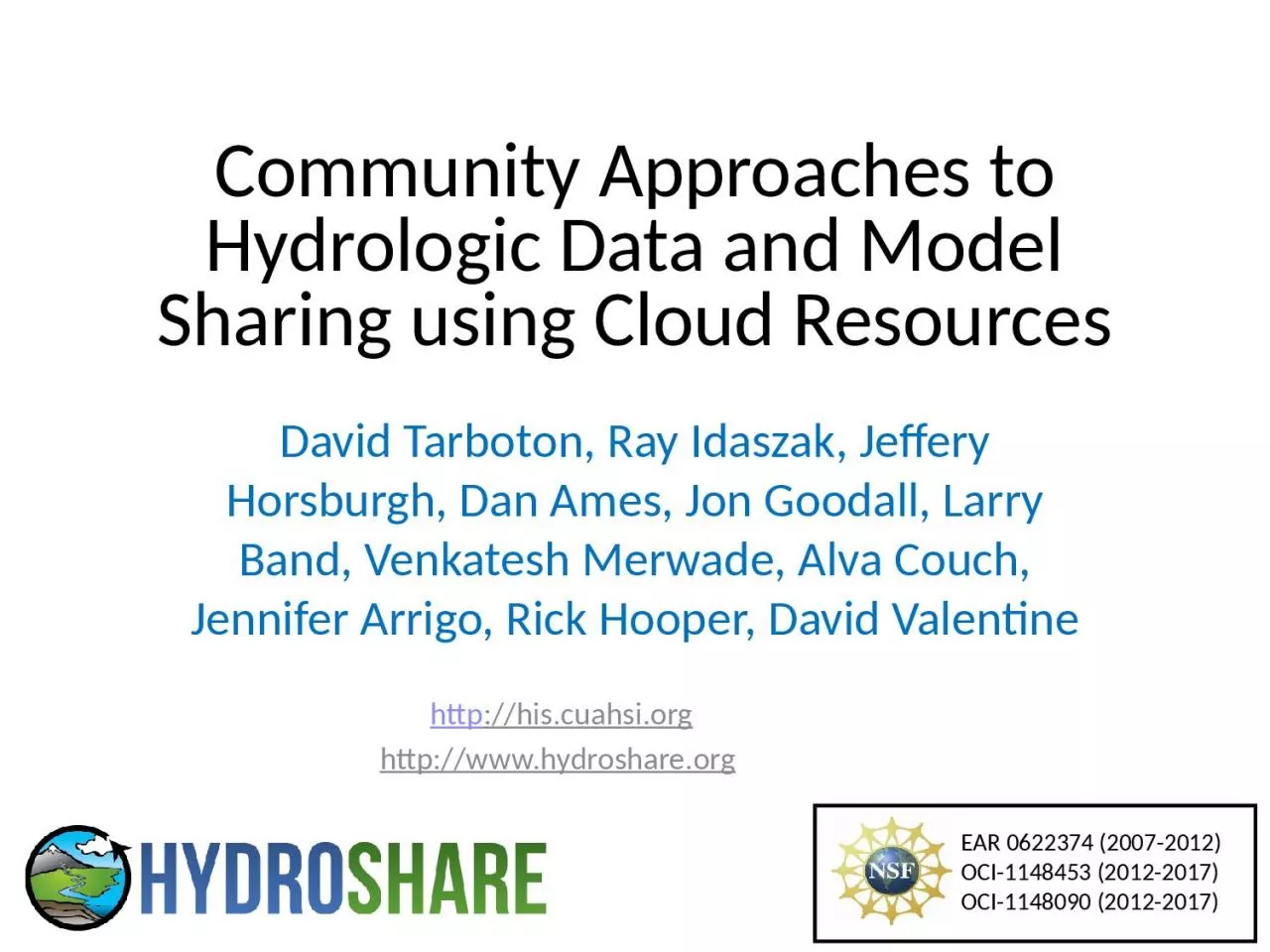 PPT-Community Approaches to Hydrologic Data and Model Sharing using Cloud Resources