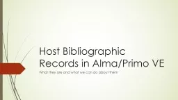 Host Bibliographic Records in Alma/Primo VE