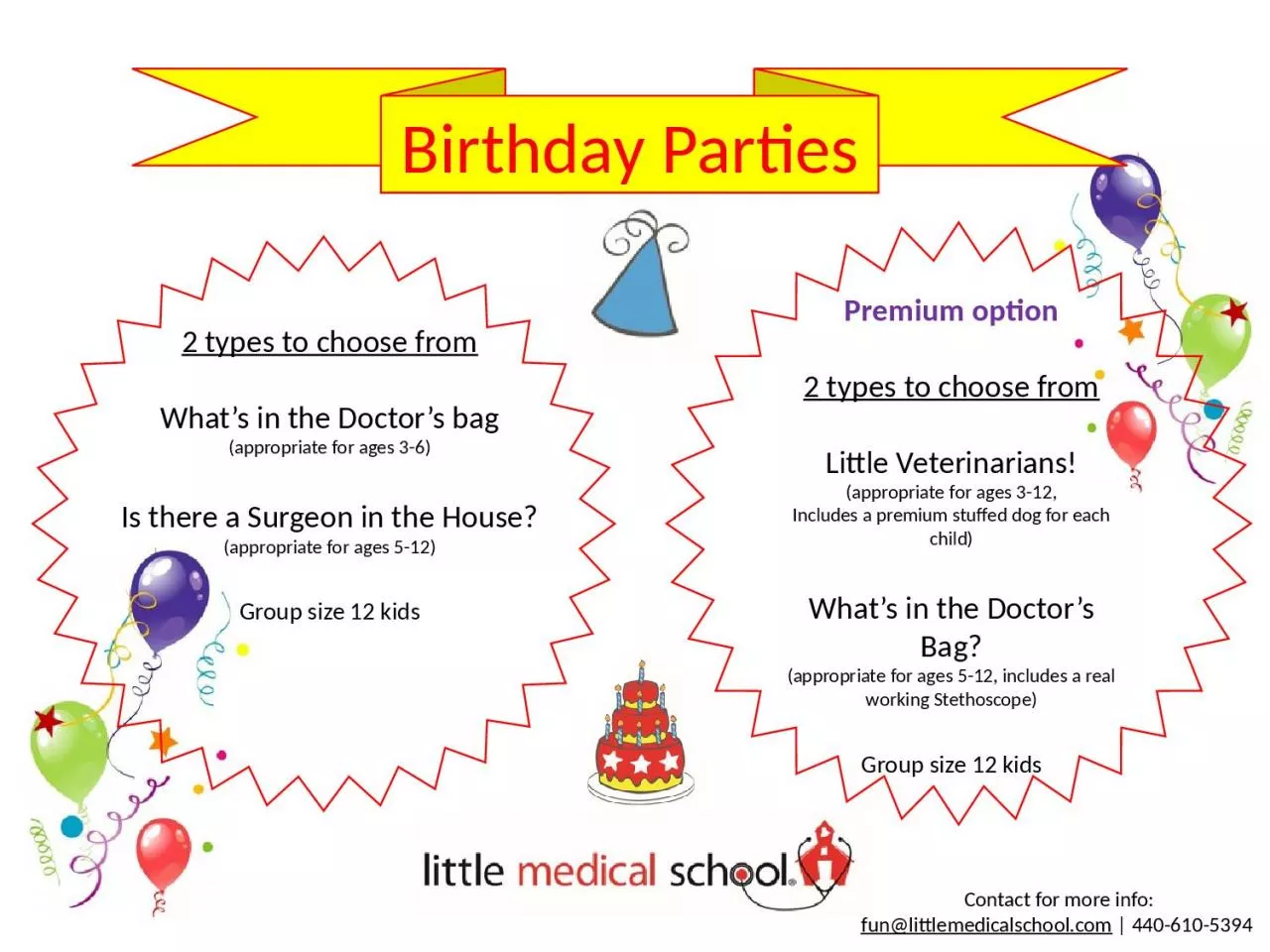 Birthday Parties 2 types to choose from