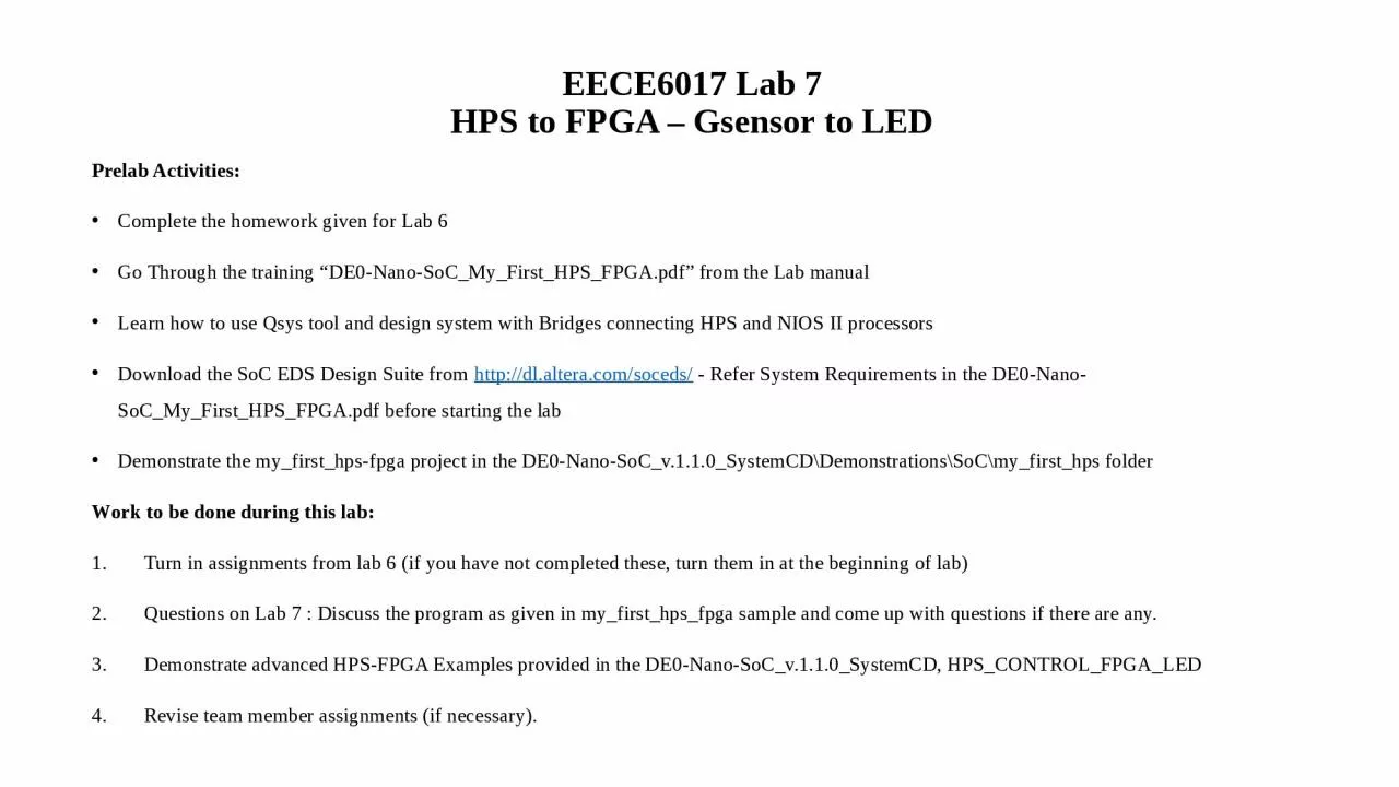 PPT-EECE6017 Lab 7 HPS to FPGA –