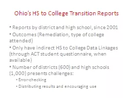 Ohio’s HS to College Transition Reports