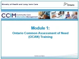 Module 1: Ontario Common Assessment of Need (OCAN) Training