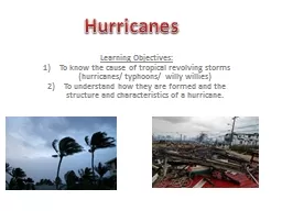 Learning Objectives: To know the cause of tropical revolving storms (hurricanes/ typhoons/