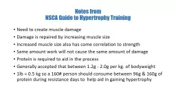 Notes from NSCA  Guide to Hypertrophy Training