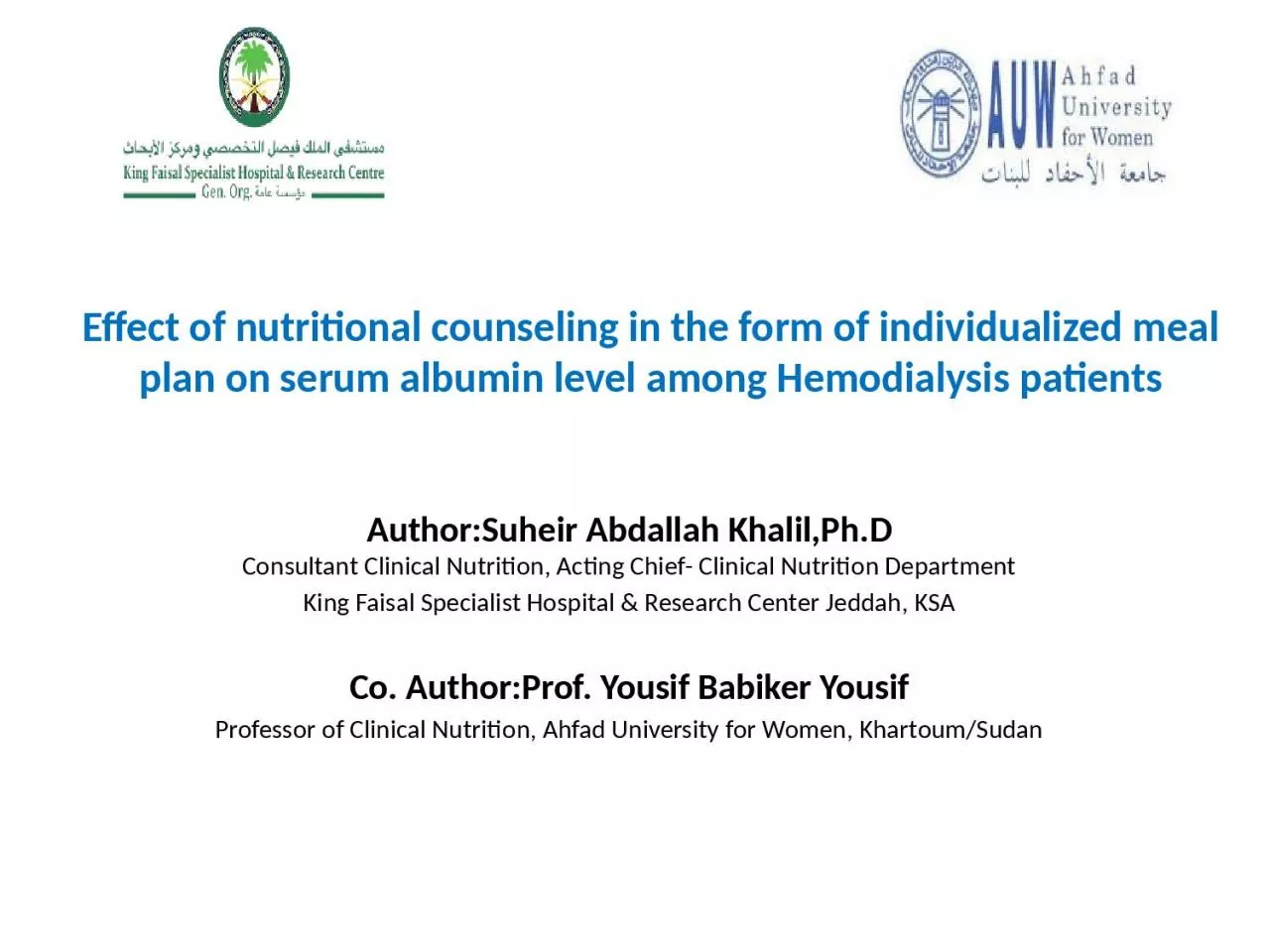 Effect of nutritional counseling in the form of individualized meal plan on serum albumin
