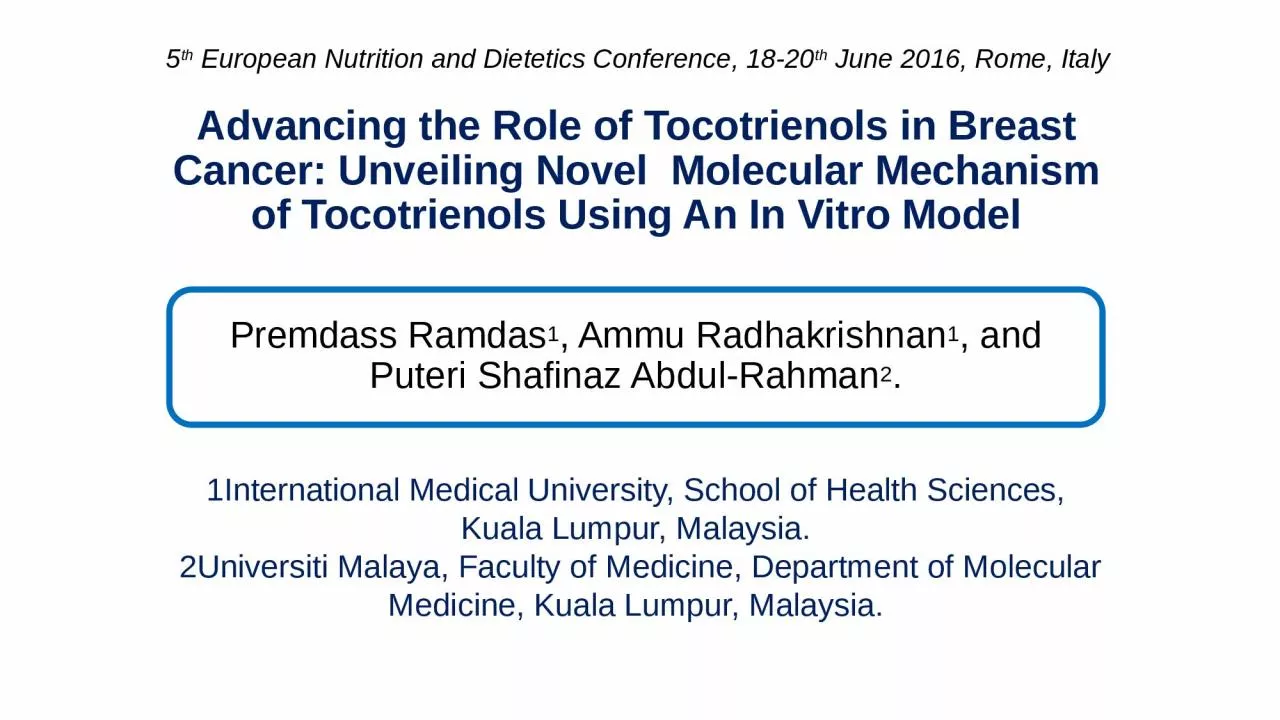 PPT-Advancing the Role of Tocotrienols