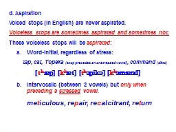 d. Aspiration Voiced stops (in English) are never aspirated.