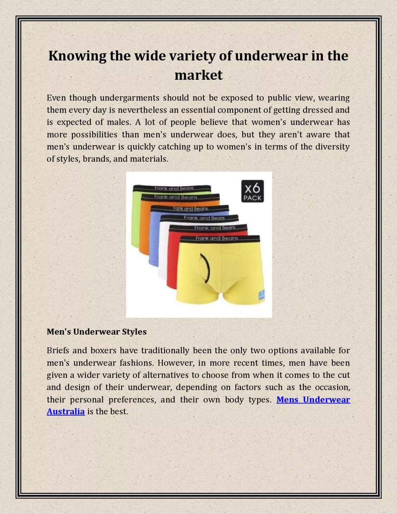 PDF-Knowing the wide variety of underwear in the market