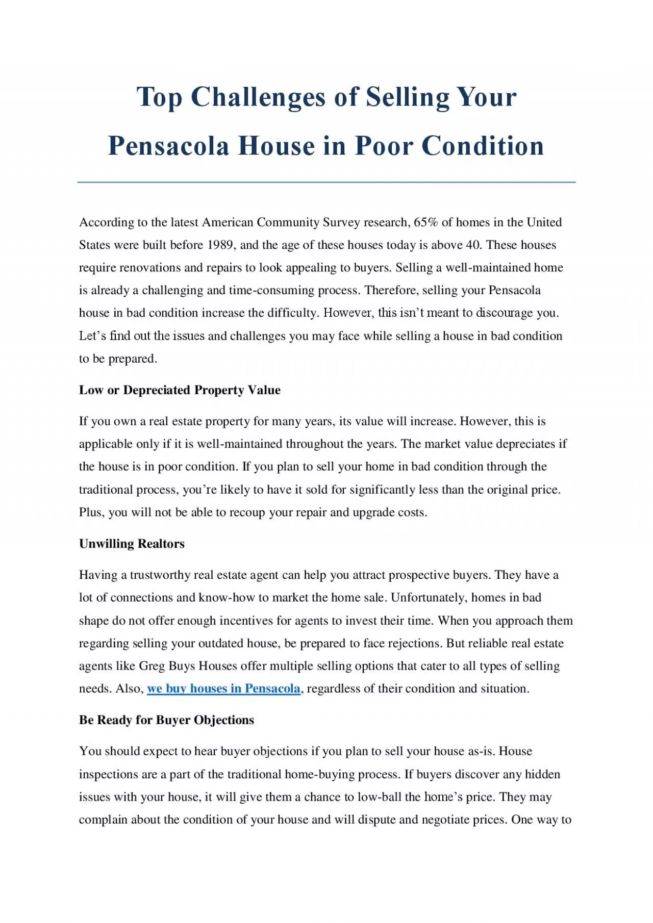 Top Challenges of Selling Your Pensacola House in Poor Condition