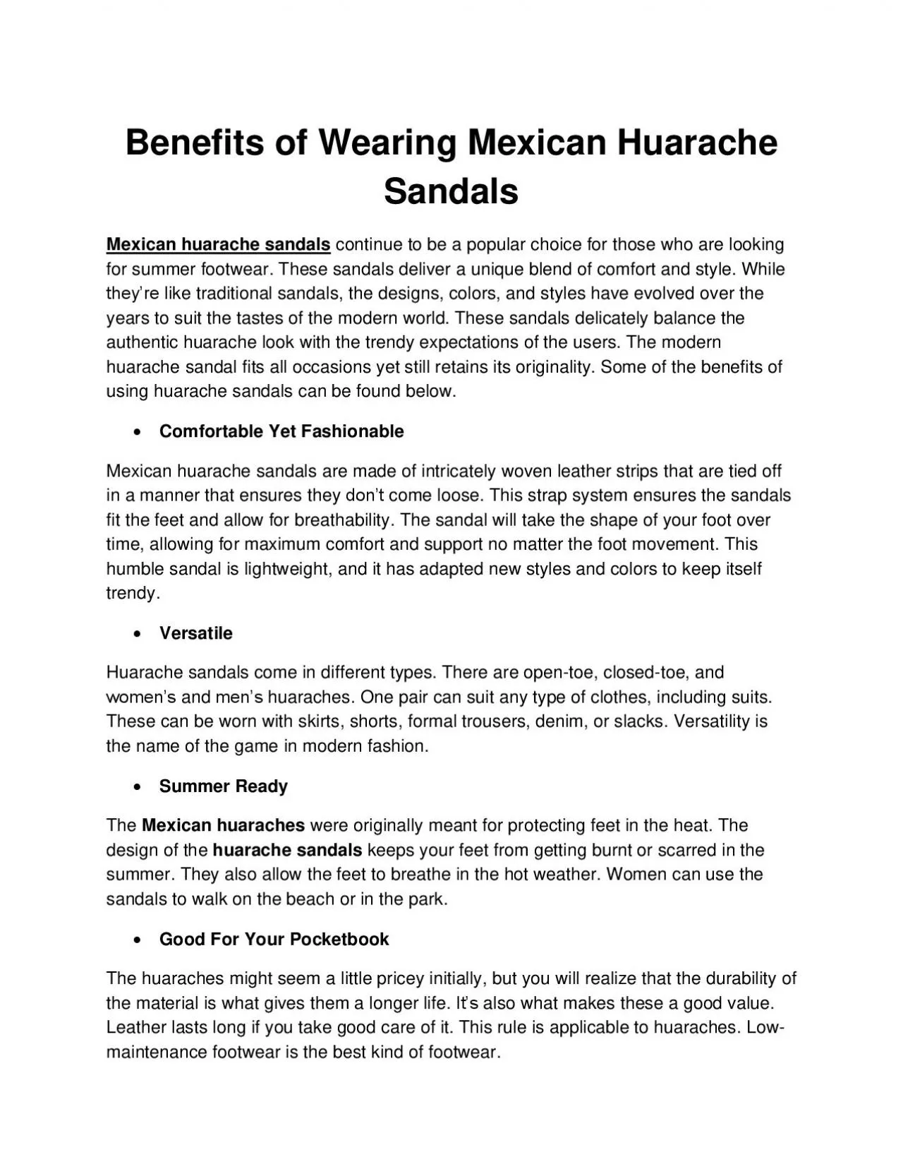 Benefits of Wearing Mexican Huarache Sandals