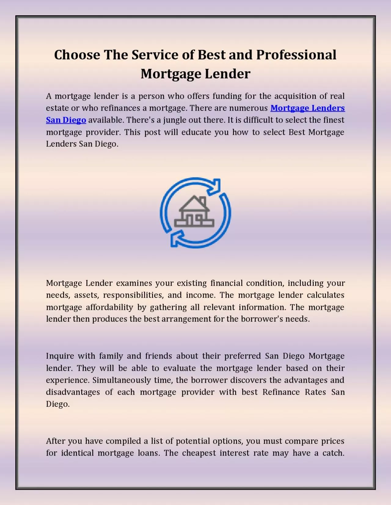 Choose The Service of Best and Professional Mortgage Lender