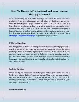 How To Choose A Professional and Experienced Mortgage Lender?