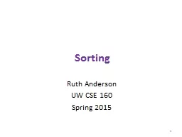 Sorting Ruth Anderson UW CSE 160