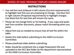 INSTRUCTIONS Use red font and strikeout in left column (Current requirements) to highlight text tha